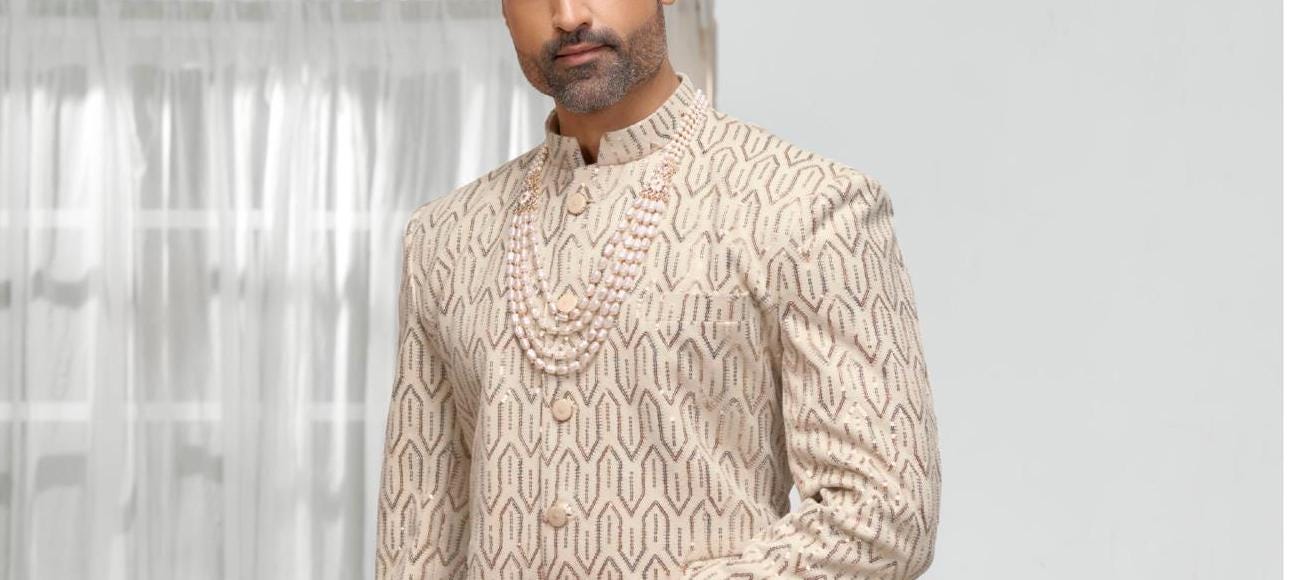 Ivory Jodhpuri Wedding Suit: Cream Prince Groom Outfit