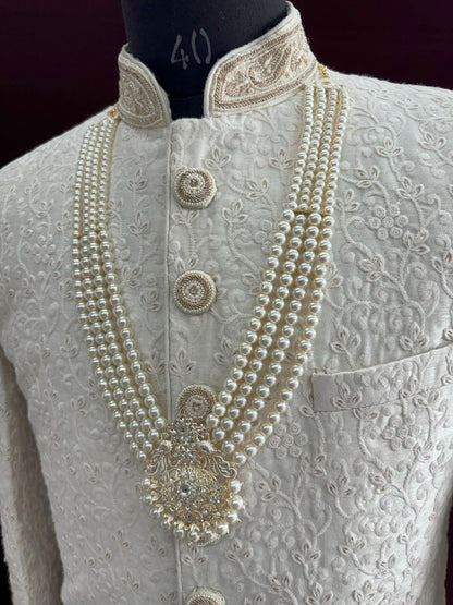 Groom Pearl Necklace, Indian Sherwani Kantha Jewelry Set