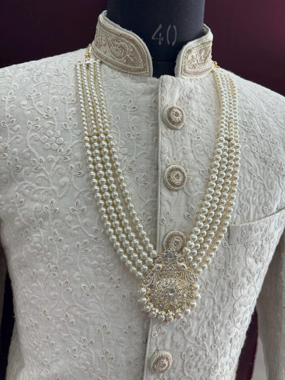 Groom Pearl Necklace, Indian Sherwani Kantha Jewelry Set