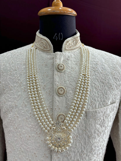 Groom Pearl Necklace, Indian Sherwani Kantha Jewelry Set