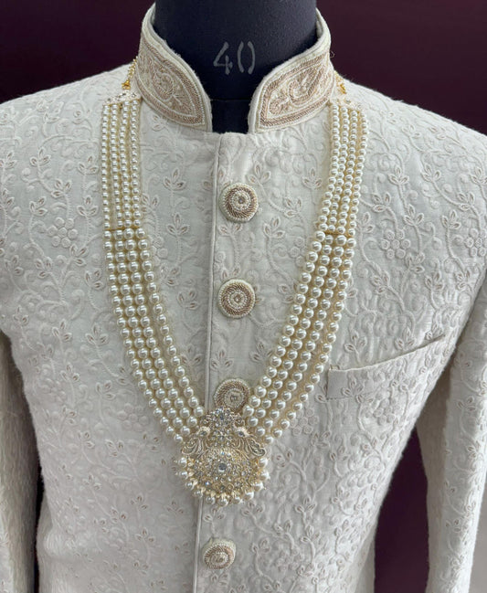 Groom Pearl Necklace, Indian Sherwani Kantha Jewelry Set