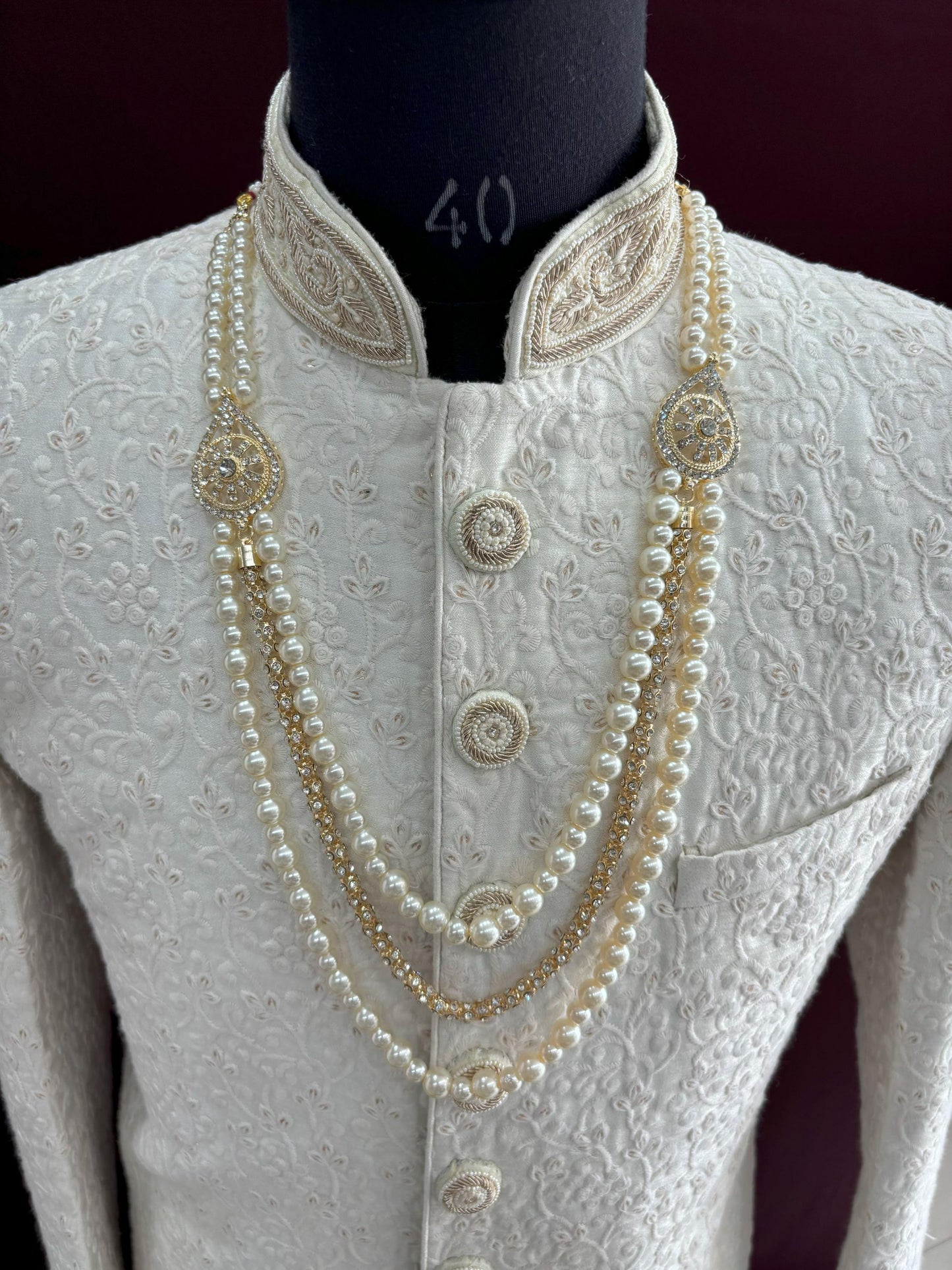 Pearl & Stone Bead Groom Necklace, Indian Wedding Sherwani Kantha