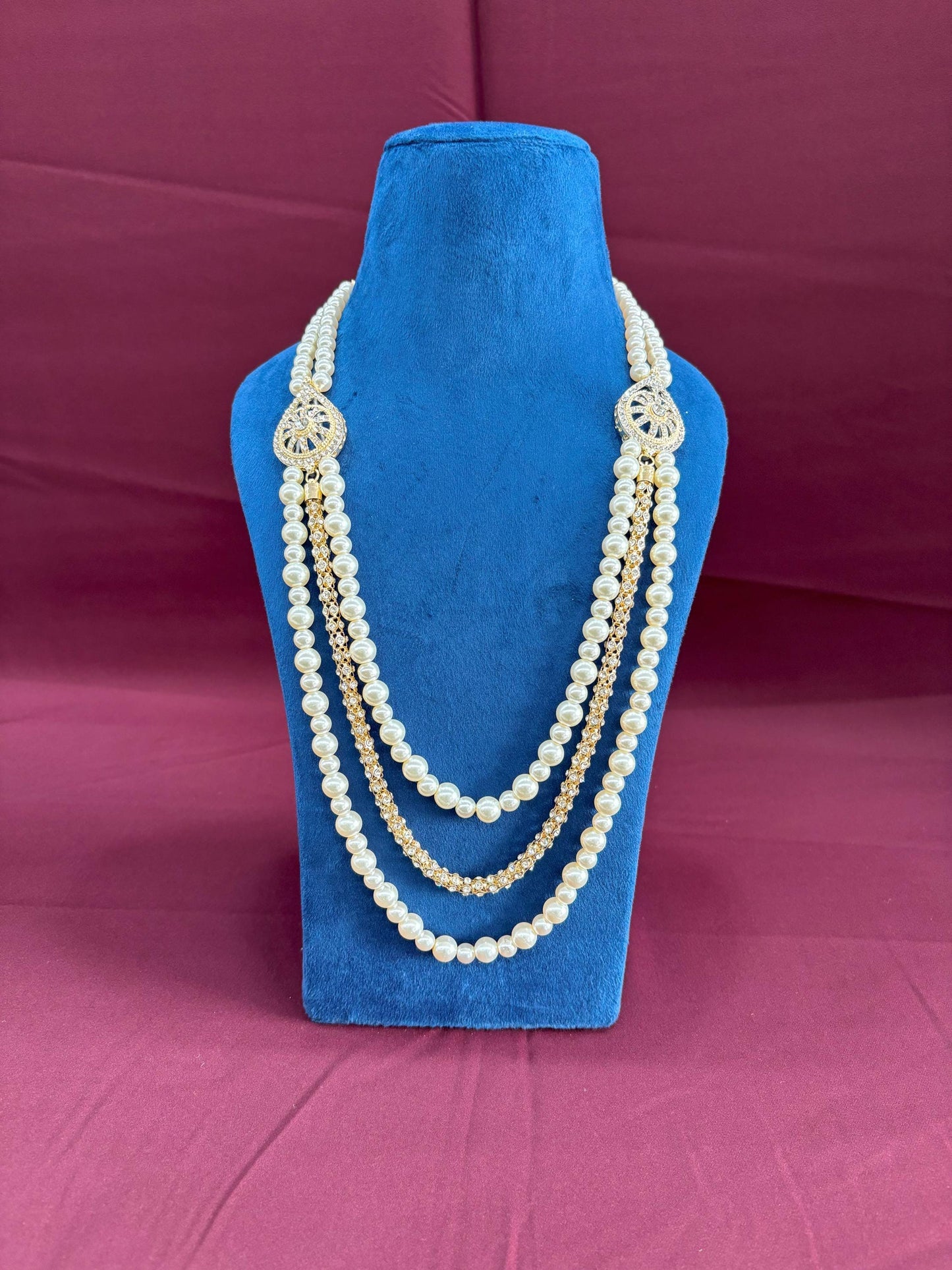 Pearl & Stone Bead Groom Necklace, Indian Wedding Sherwani Kantha