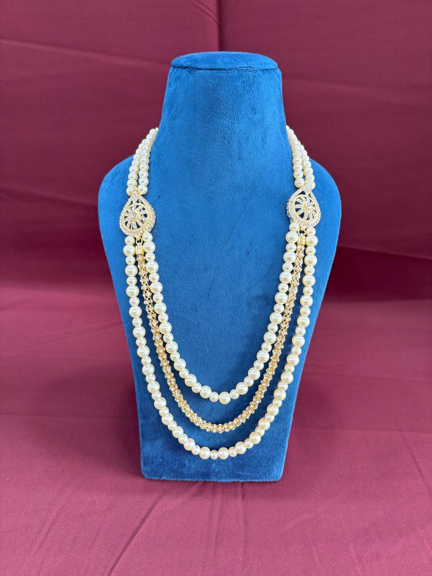 Pearl & Stone Bead Groom Necklace, Indian Wedding Sherwani Kantha