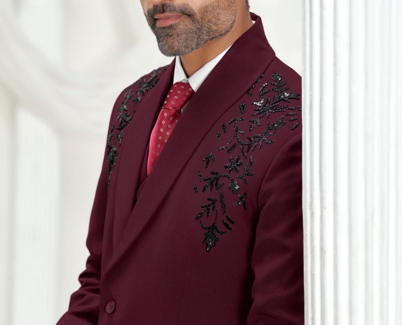 Handwork Groom Suit: Luxury 2-Button Wedding Reception Suit