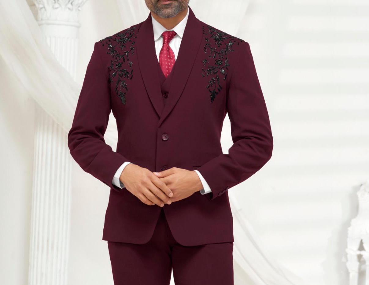 Handwork Groom Suit: Luxury 2-Button Wedding Reception Suit