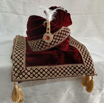 Red Wedding Turban & Shawl Set: Indian Groom Sherwani Safa Combo