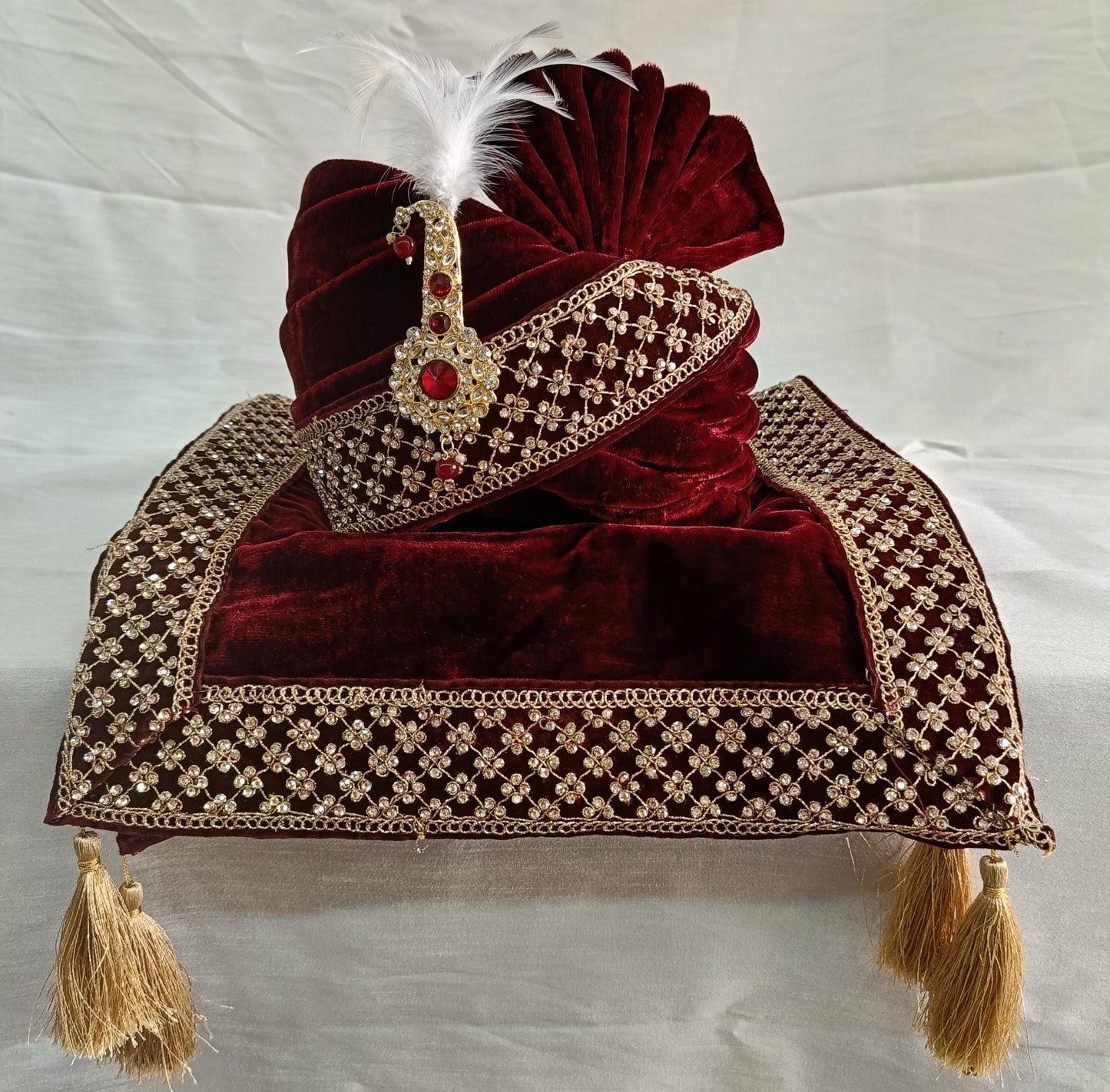 Red Velvet Groom Shawl: Embroidered Indian Wedding Dupatta