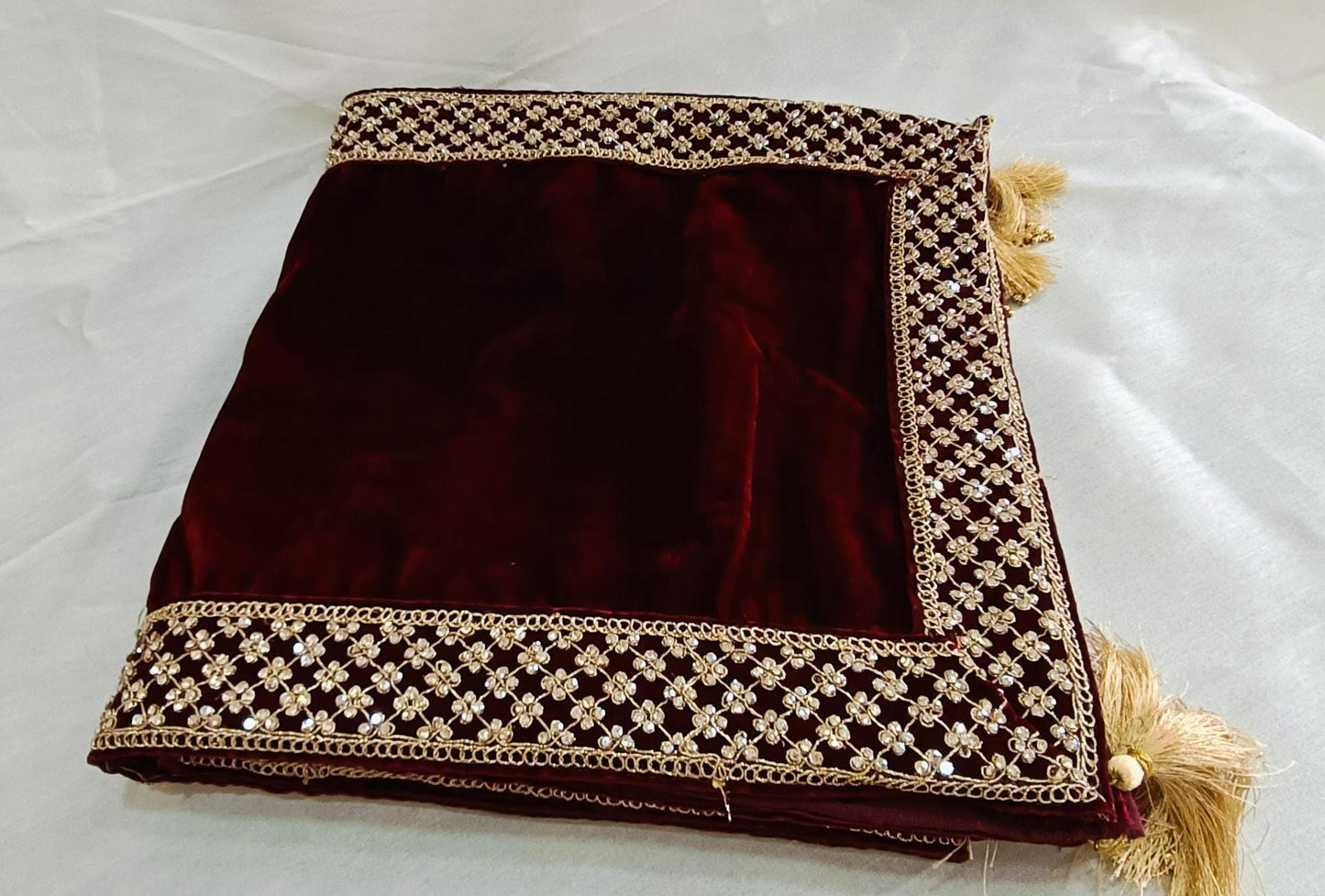 Red Velvet Groom Shawl: Embroidered Indian Wedding Dupatta