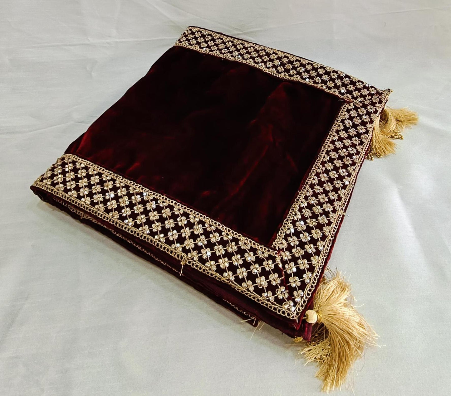 Red Velvet Groom Shawl: Embroidered Indian Wedding Dupatta