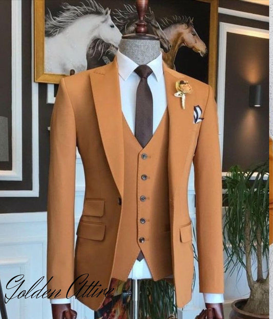 Groom Terracotta Suit: 3-Piece Wedding Tuxedo