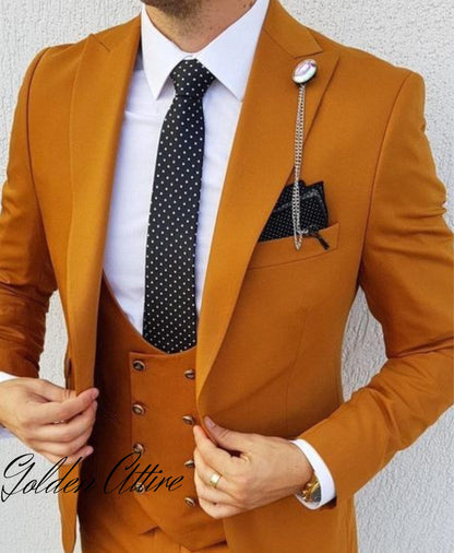 Rust 3-Piece Suit: One Button Tuxedo, Wedding & Prom Suit