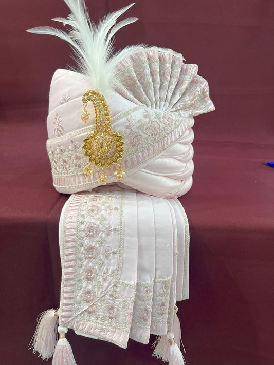 Pink Wedding Turban & Shawl Set: Indian Groom Safa