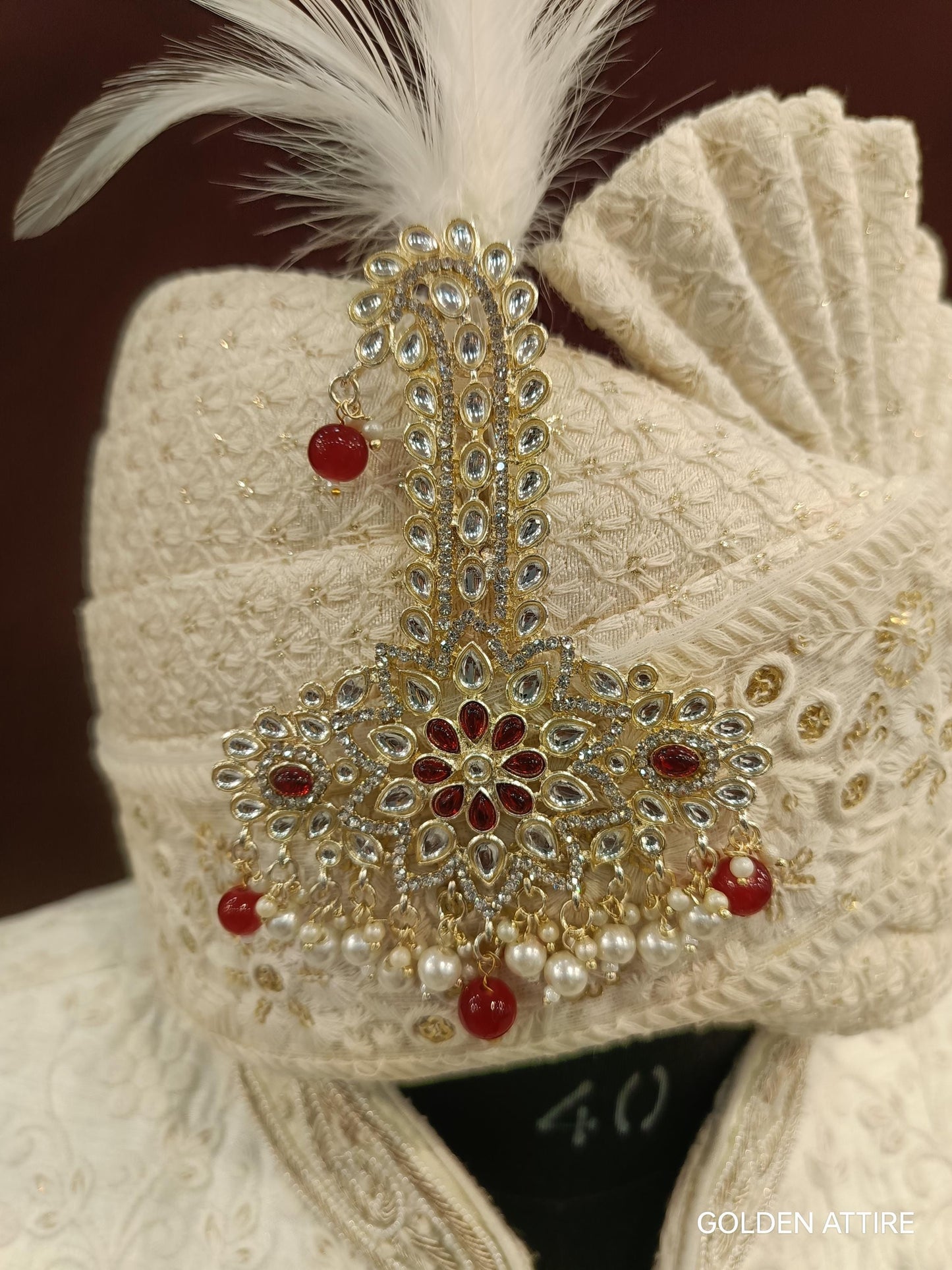 Indian Groom Turban Brooch: Beaded Dhula Kalangi