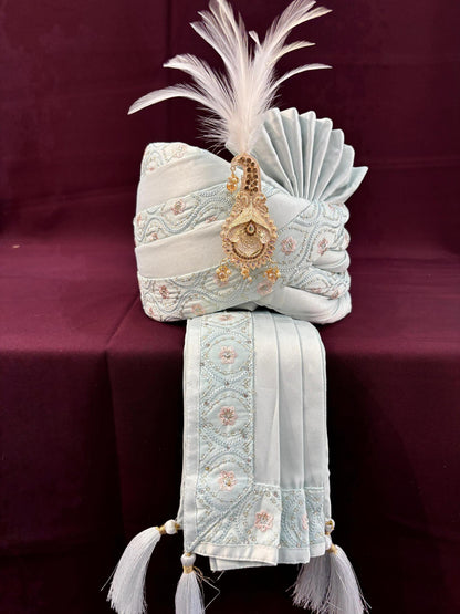 Wedding Turban & Shawl Set: Indian Groom Safa, Adjustable Fit