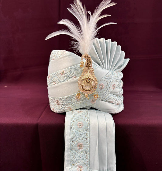 Wedding Turban & Shawl Set: Indian Groom Safa, Adjustable Fit