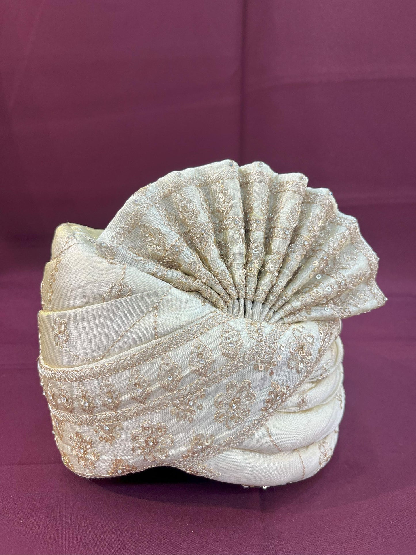 Champagne Ivory Wedding Turban & Shawl Set, Indian Groom Safa Combo