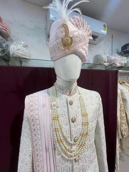 Handcrafted White Sherwani, Wedding Suit