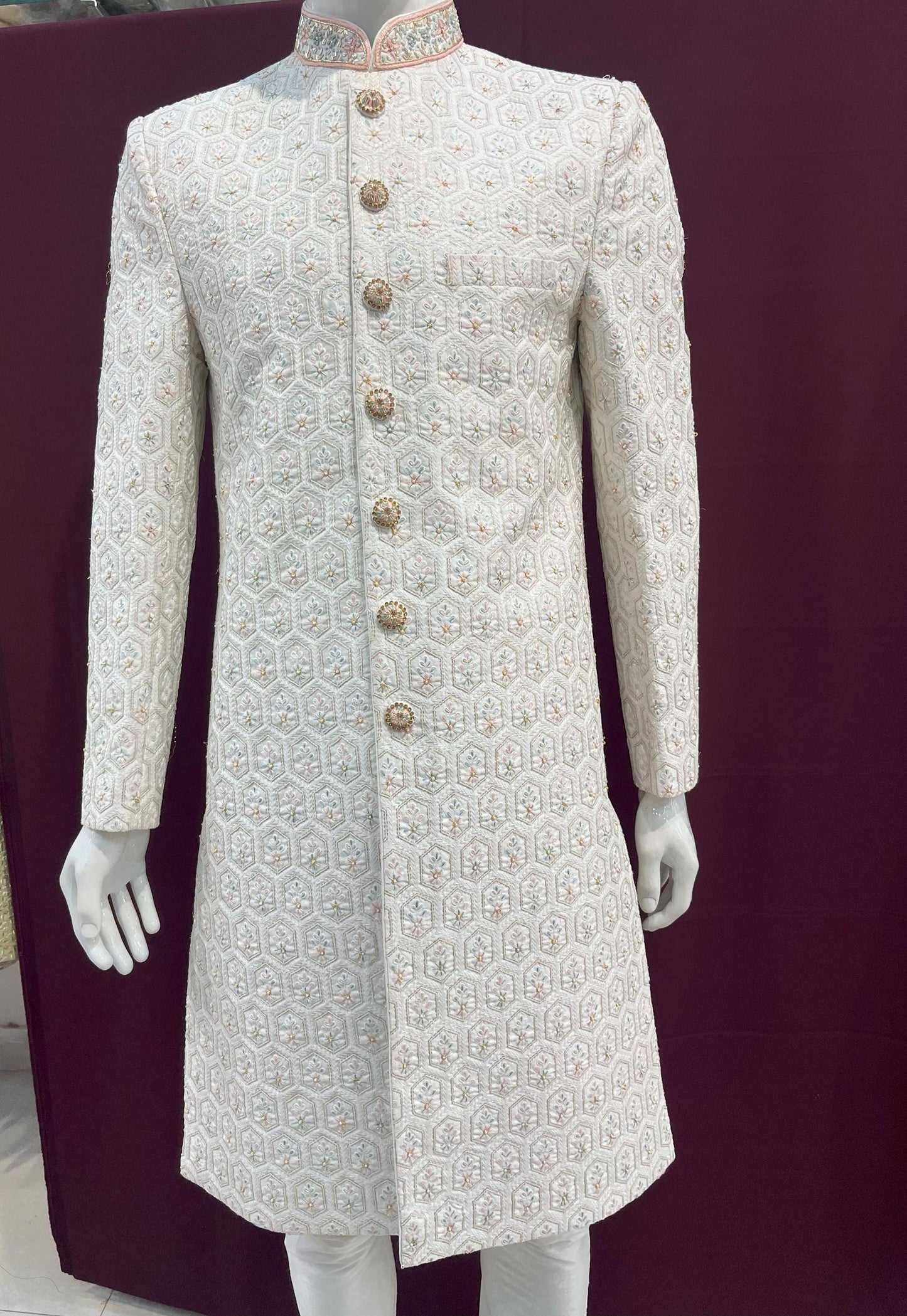 Handcrafted White Sherwani, Wedding Suit