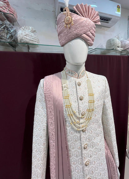 Handcrafted White Sherwani, Wedding Suit