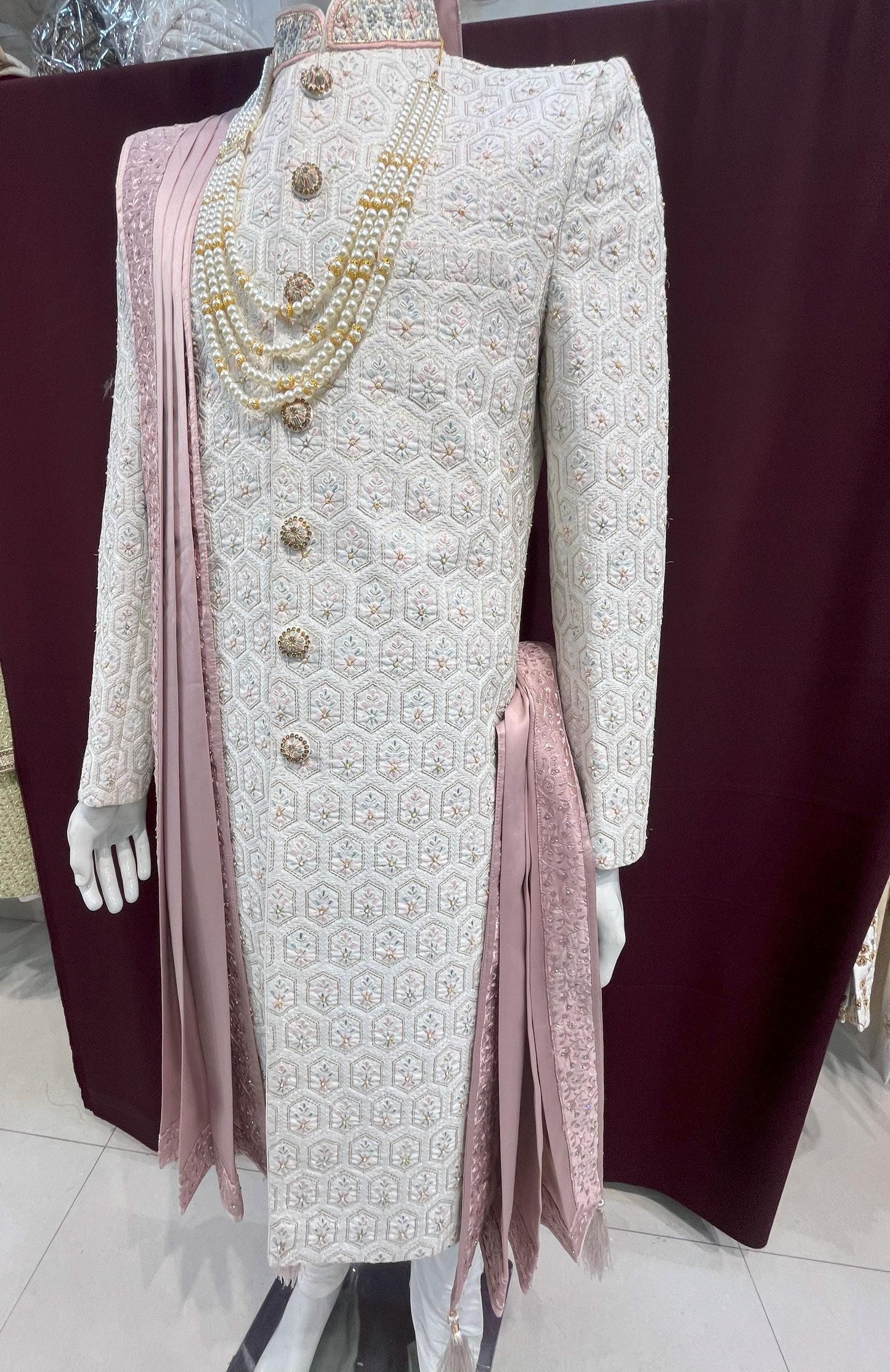 Handcrafted White Sherwani, Wedding Suit