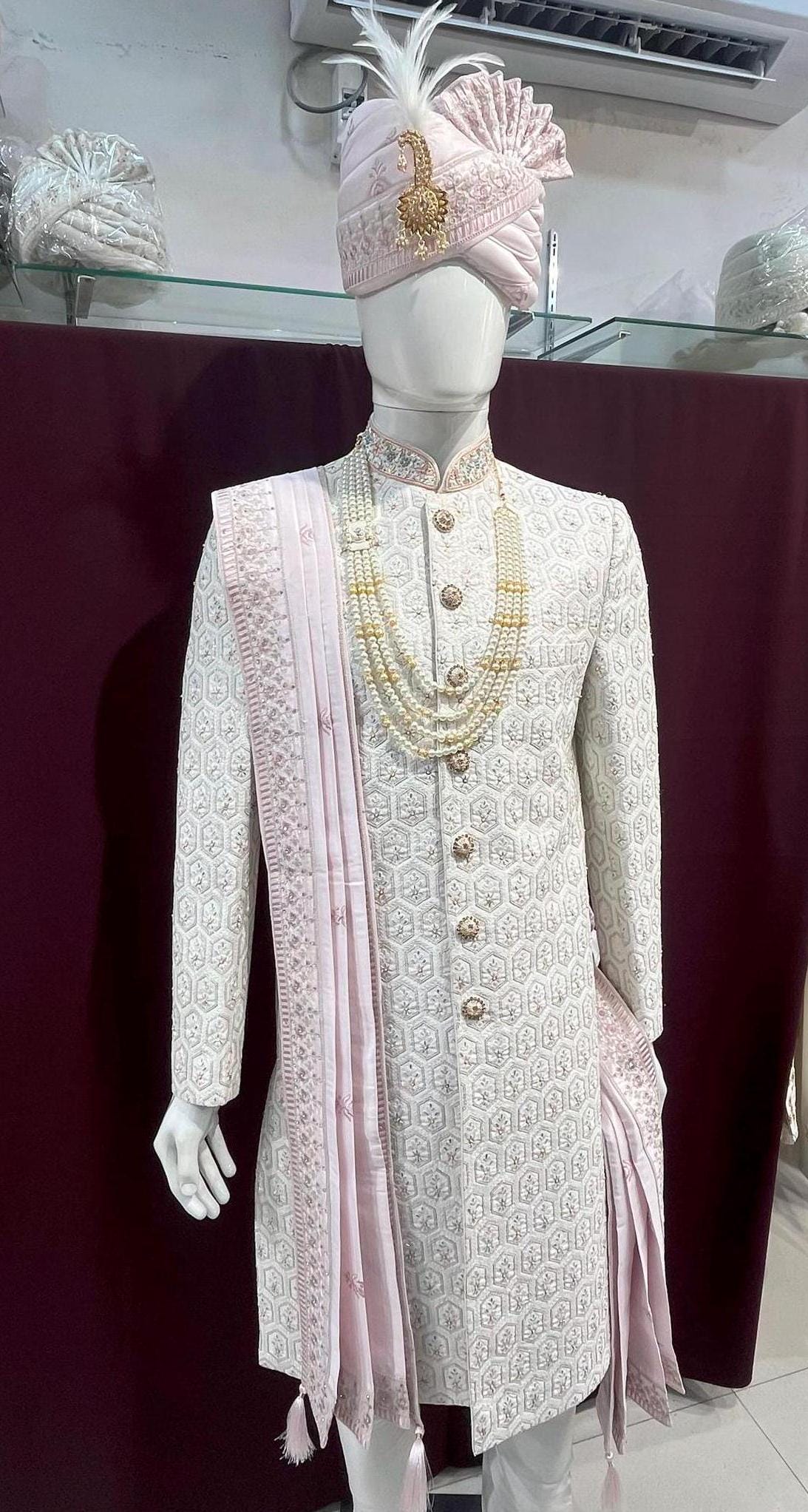 Handcrafted White Sherwani, Wedding Suit