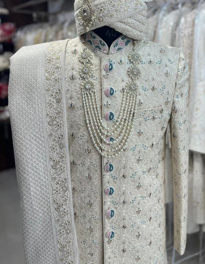 Elegant Wedding Sherwani Set, Indian Groom Outfit