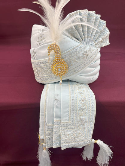Grey Wedding Turban & Shawl Set: Indian Groom Ensemble