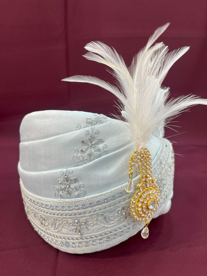 Grey Wedding Turban & Shawl Set: Indian Groom Ensemble