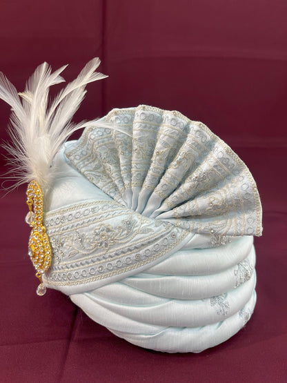 Grey Wedding Turban & Shawl Set: Indian Groom Ensemble