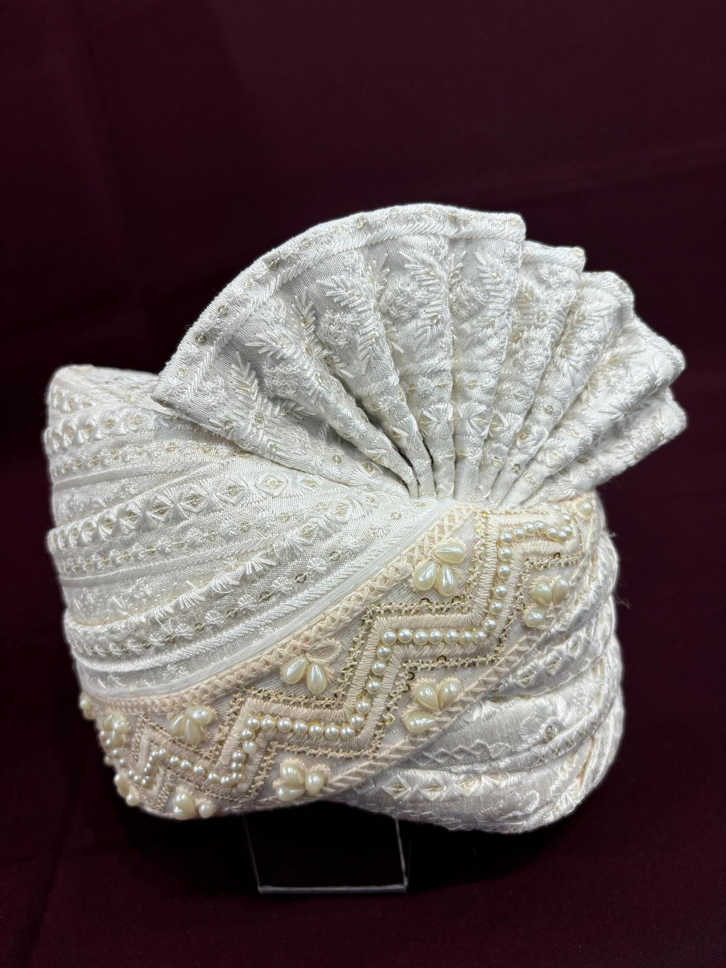 Ivory Wedding Turban & Shawl Set: Indian Groom Safa