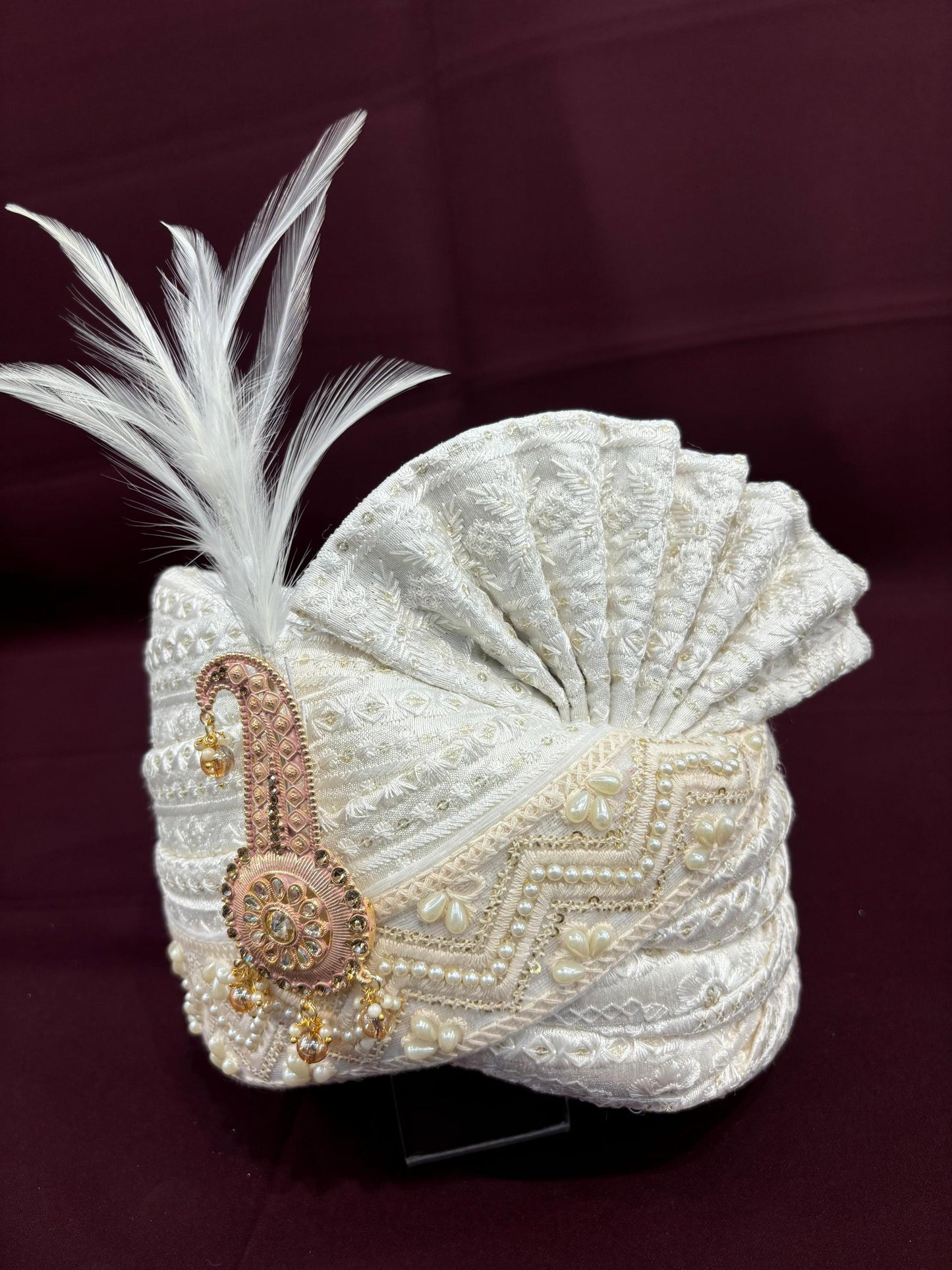 Ivory Wedding Turban & Shawl Set: Indian Groom Safa