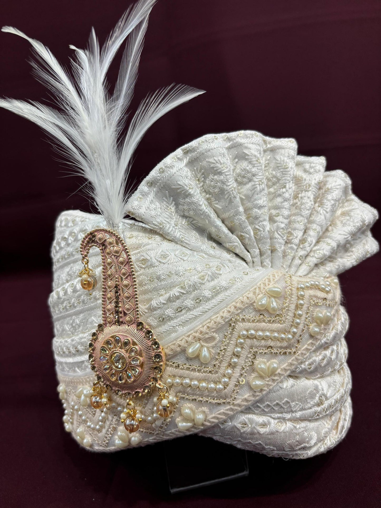 Ivory Wedding Turban & Shawl Set: Indian Groom Safa