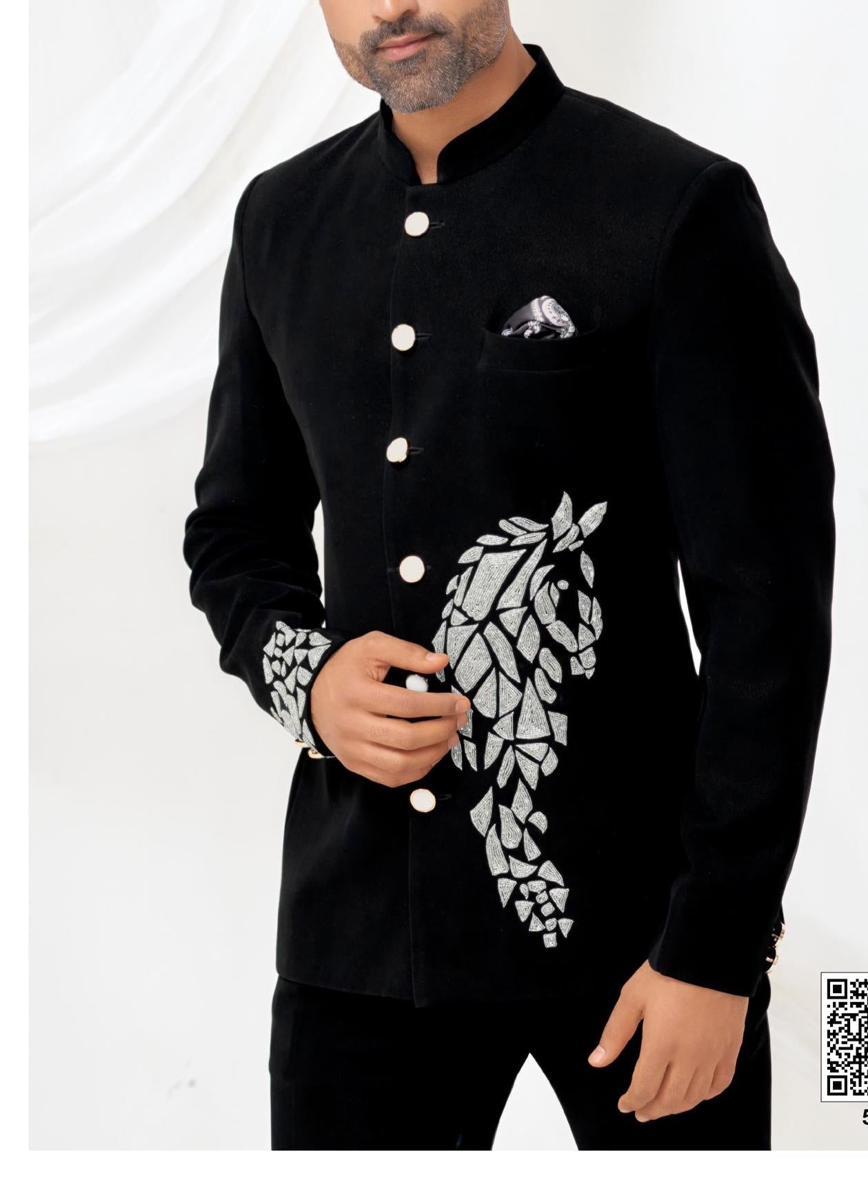 Black Handwork Jodhpuri Suit: Indian Groom Wedding Outfit