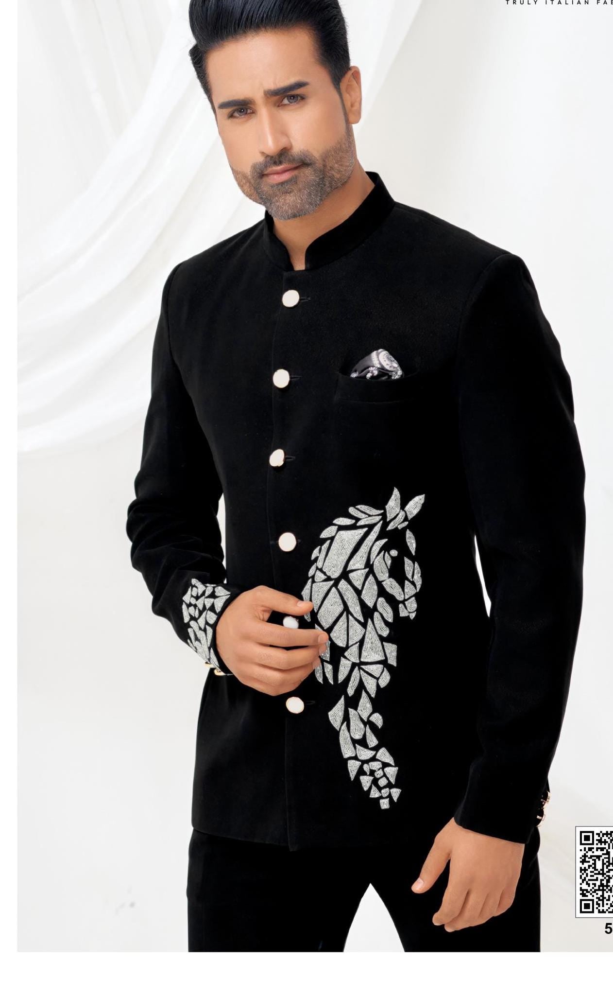Black Handwork Jodhpuri Suit: Indian Groom Wedding Outfit