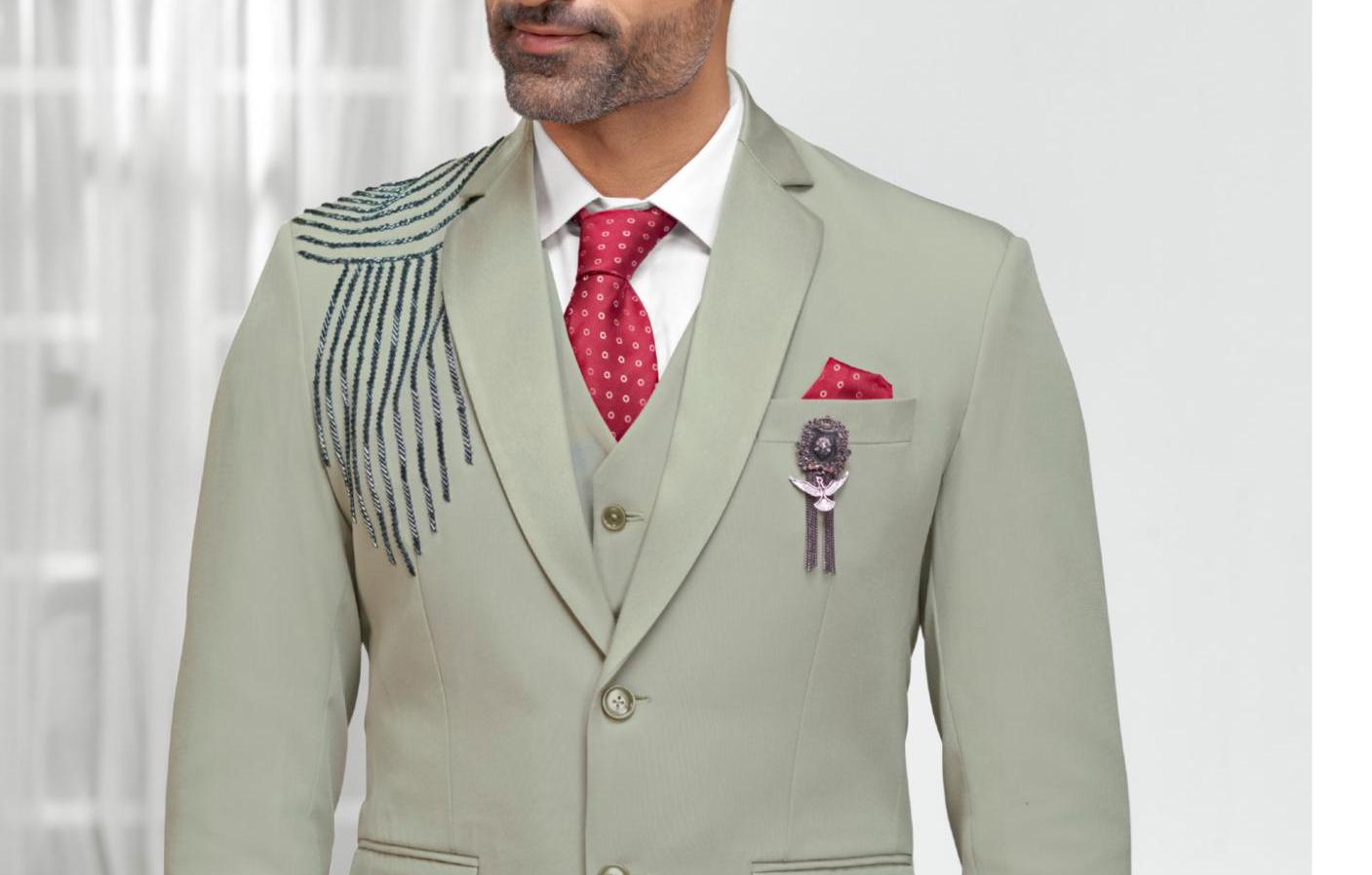 Sage Green 3-Piece Suit: Handcrafted Groom Wedding Suit