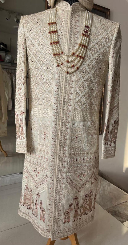 Elegant Ivory Sherwani for Groom, Custom Outfit for Indian Wedding
