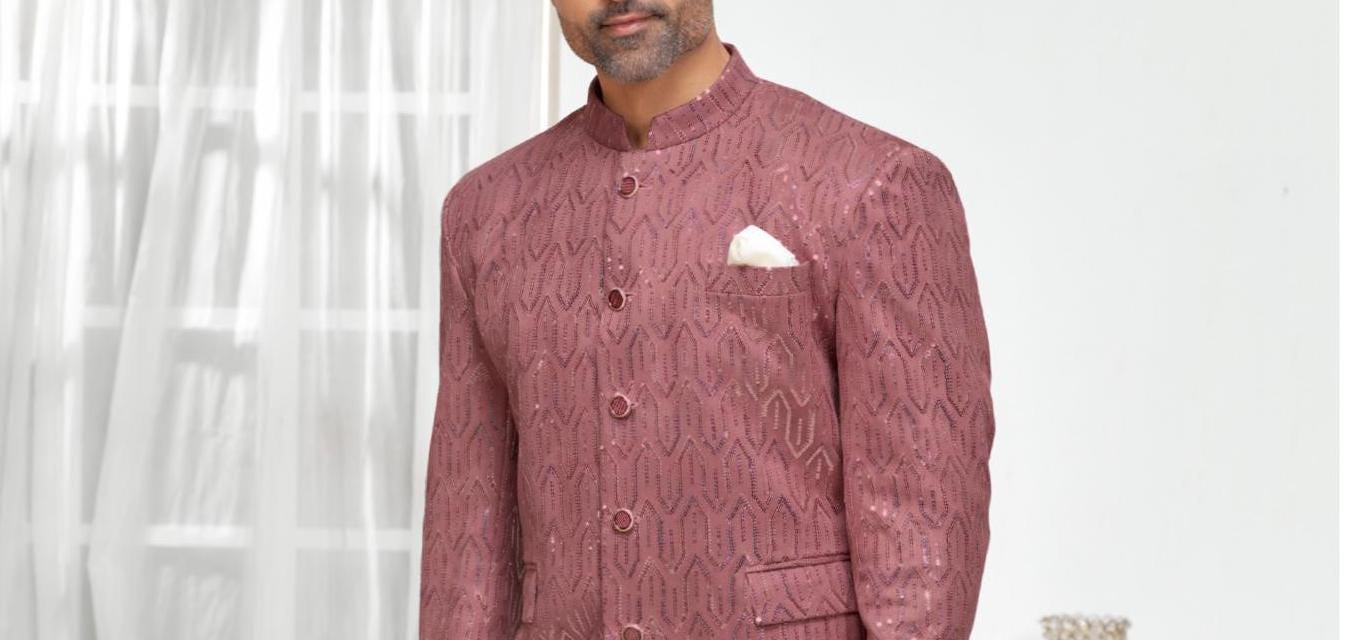 Dusty Rose Jodhpuri Suit: Men's Wedding Groom Outfit