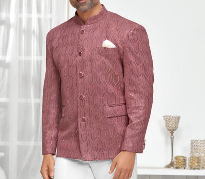 Dusty Rose Jodhpuri Suit: Men's Wedding Groom Outfit