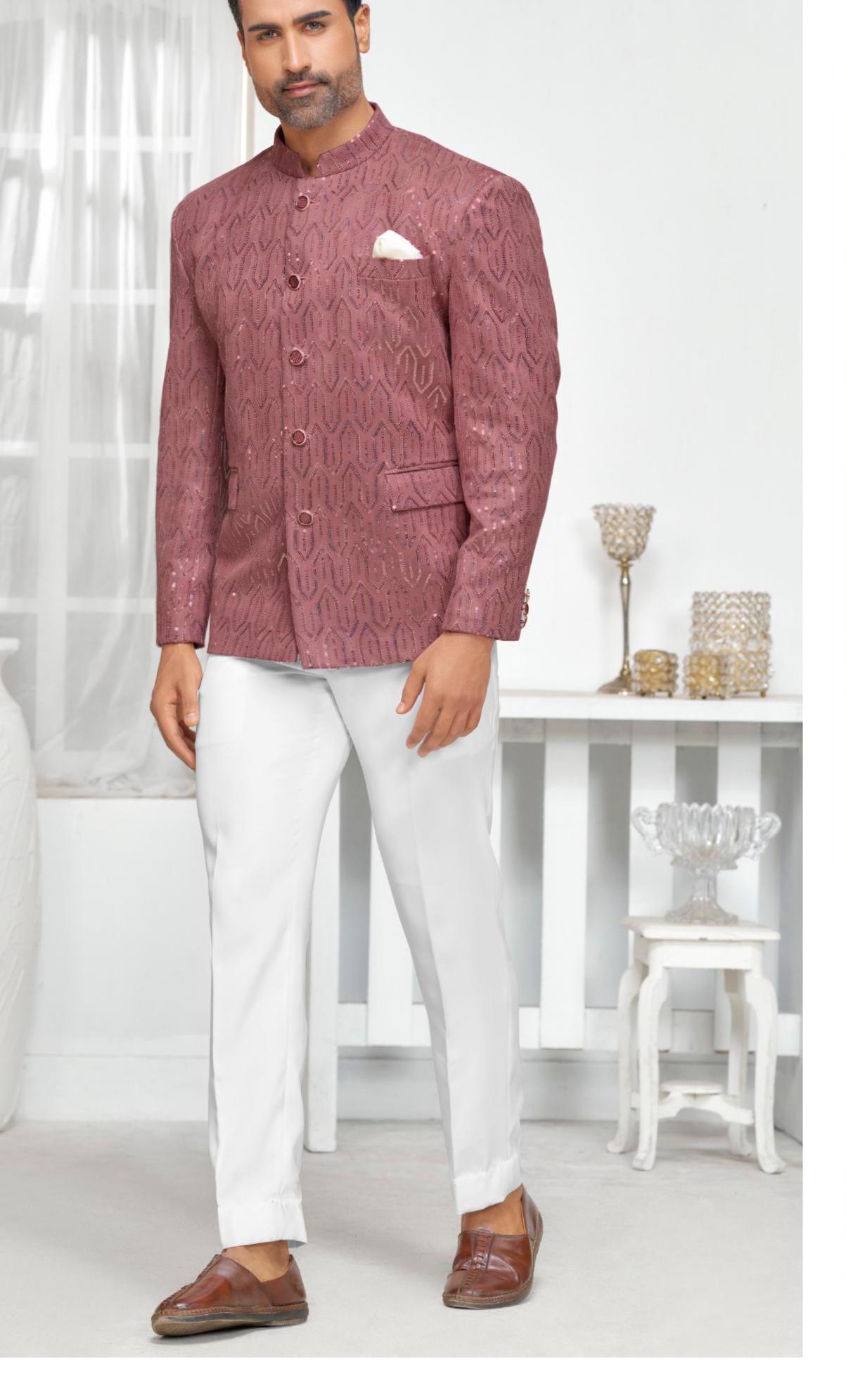 Dusty Rose Jodhpuri Suit: Men's Wedding Groom Outfit
