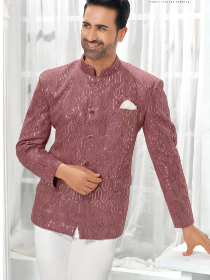 Dusty Rose Jodhpuri Suit: Men's Wedding Groom Outfit