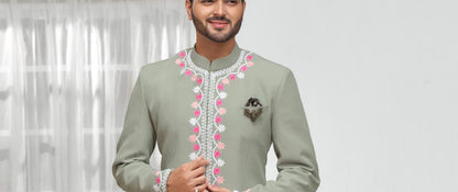 Sage Green Embroidered Jodhpuri Suit: Terry Rayon Groom Wedding Outfit