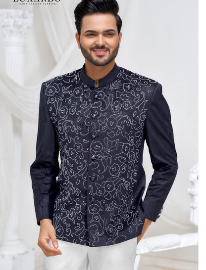 Blue Handwork Jodhpuri Suit: Indian Groom Wedding Outfit