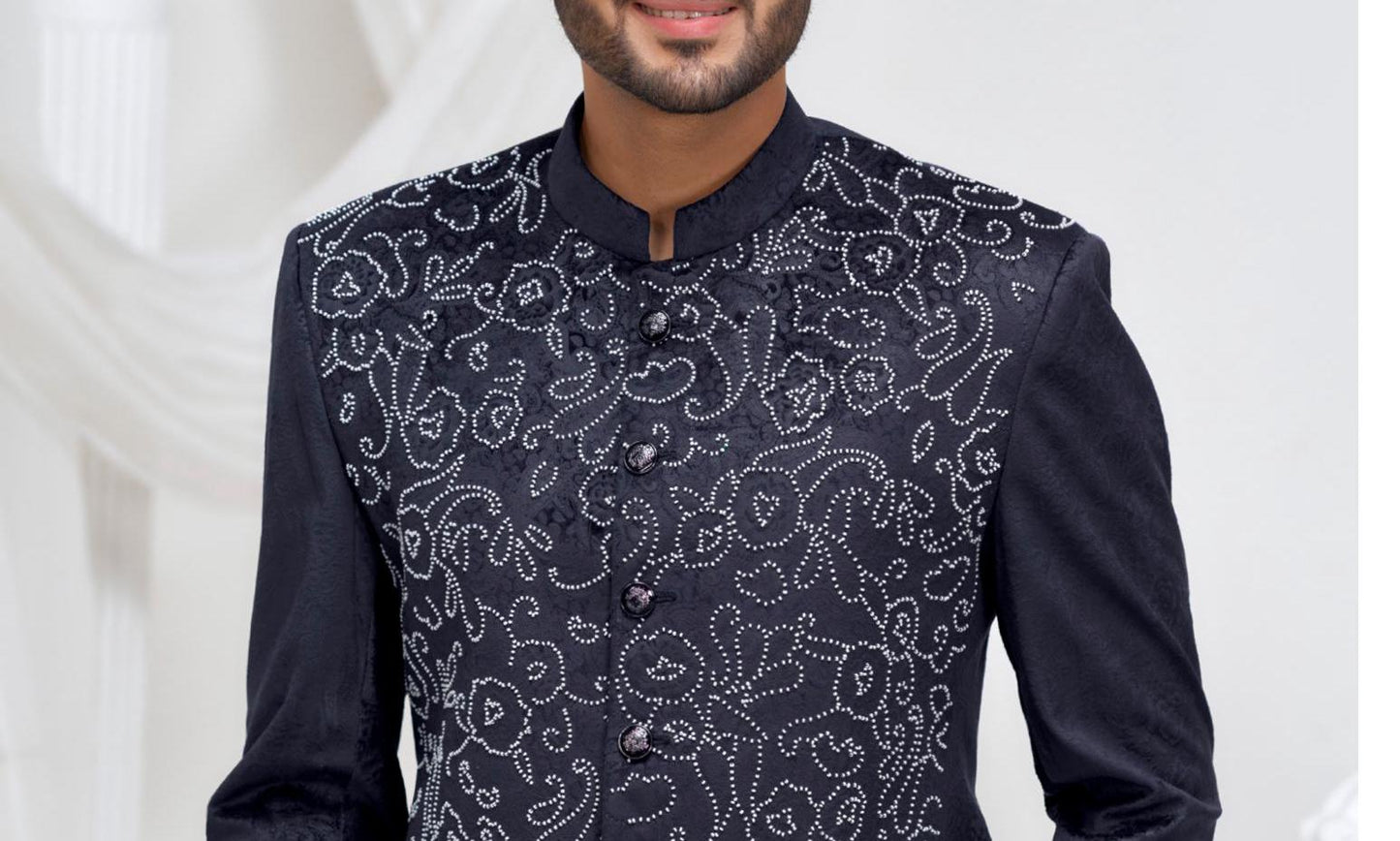 Blue Handwork Jodhpuri Suit: Indian Groom Wedding Outfit