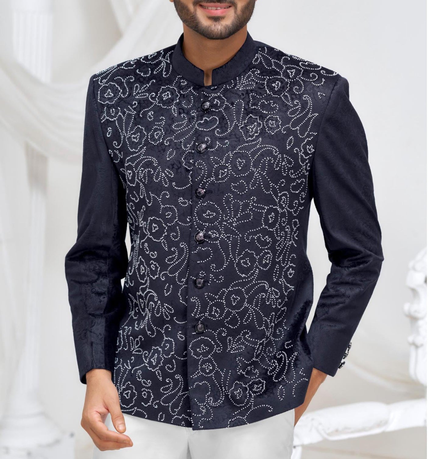 Blue Handwork Jodhpuri Suit: Indian Groom Wedding Outfit