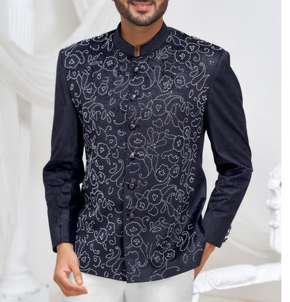 Blue Handwork Jodhpuri Suit: Indian Groom Wedding Outfit