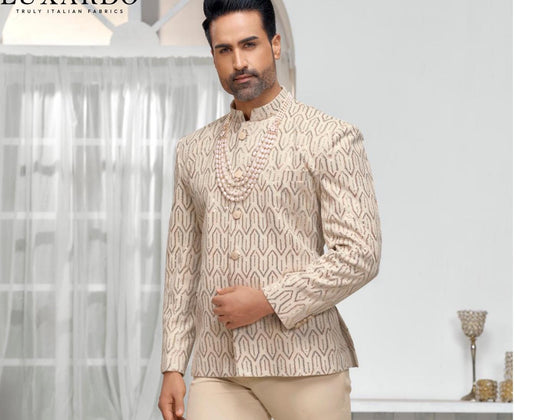 Ivory Jodhpuri Wedding Suit: Cream Prince Groom Outfit