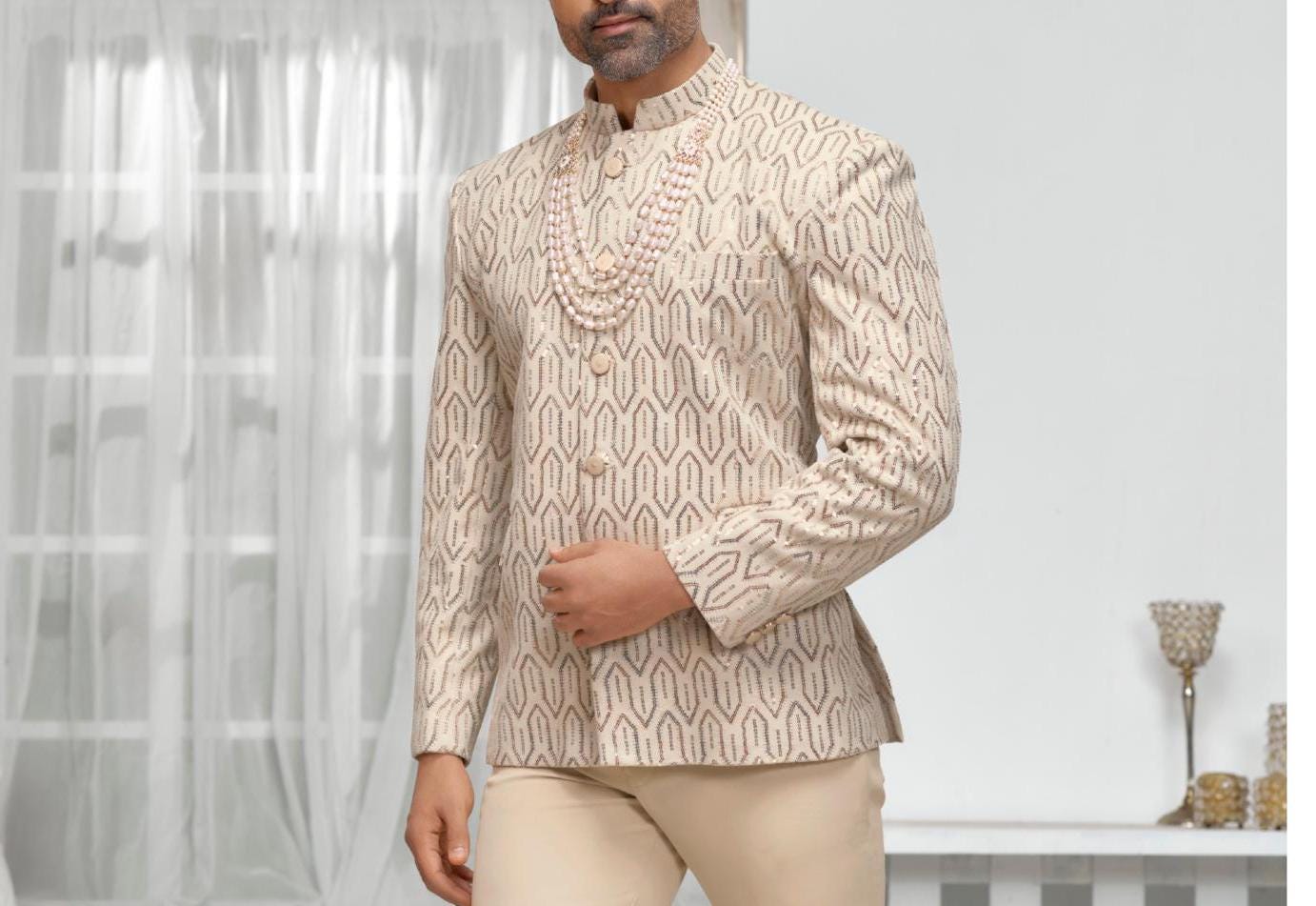 Ivory Jodhpuri Wedding Suit: Cream Prince Groom Outfit