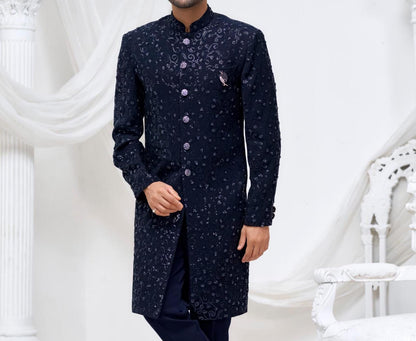Blue Handwork Sherwani: Bollywood Groom Jodhpuri Suit