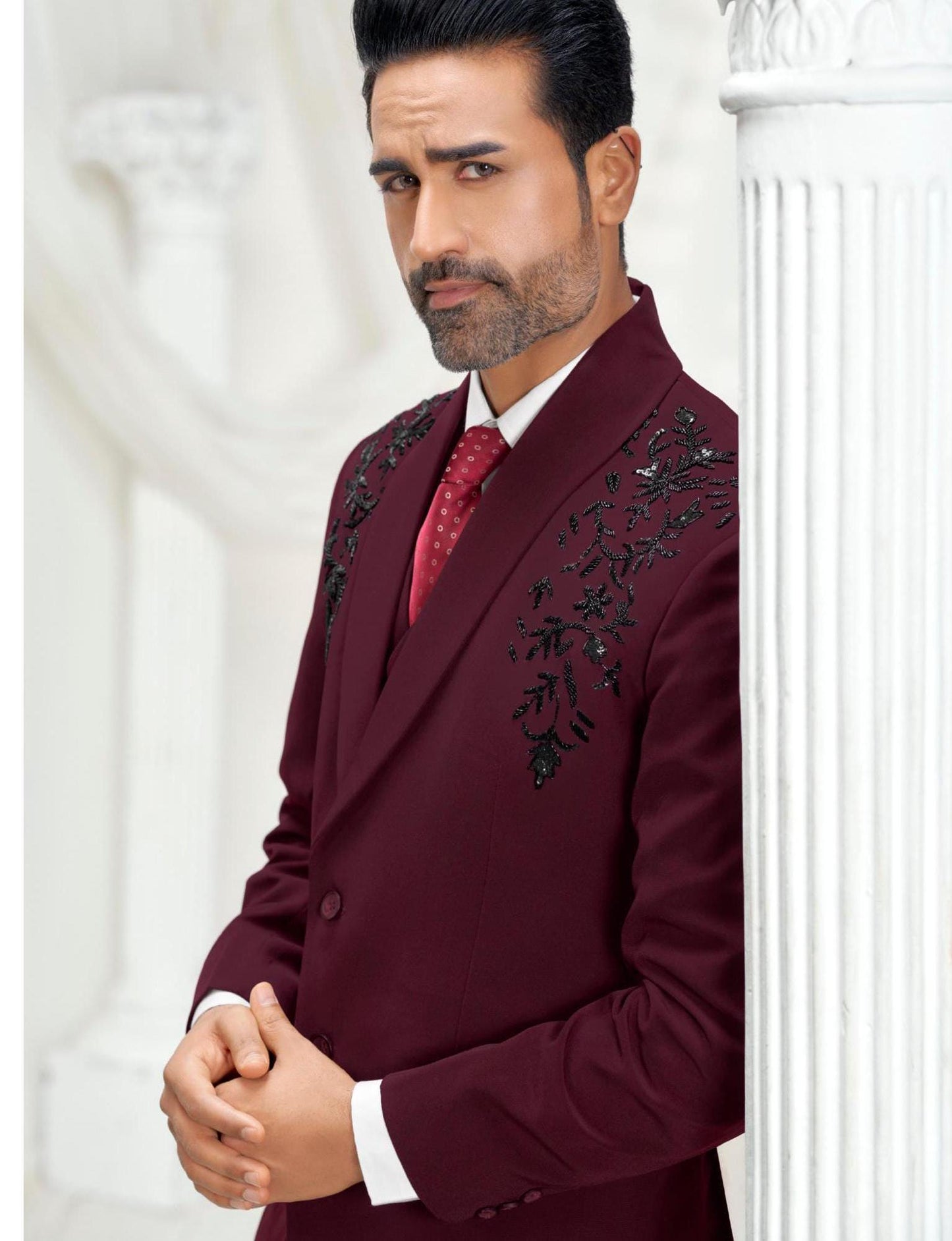 Handwork Groom Suit: Luxury 2-Button Wedding Reception Suit